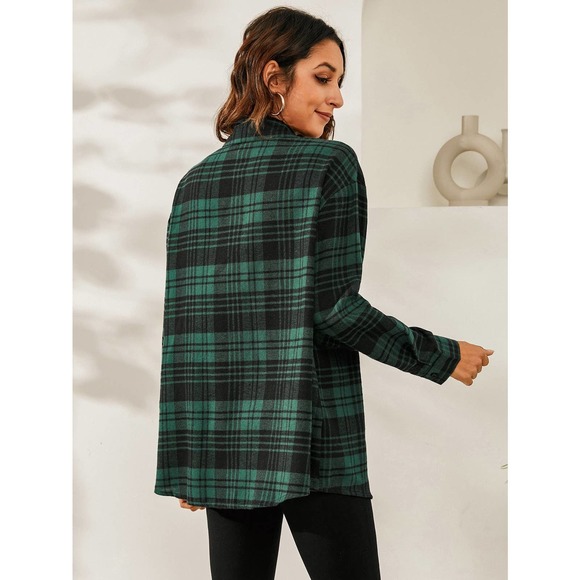Preppy Plaid Print oversized long sleeve button up Shirt - Picture 8 of 11